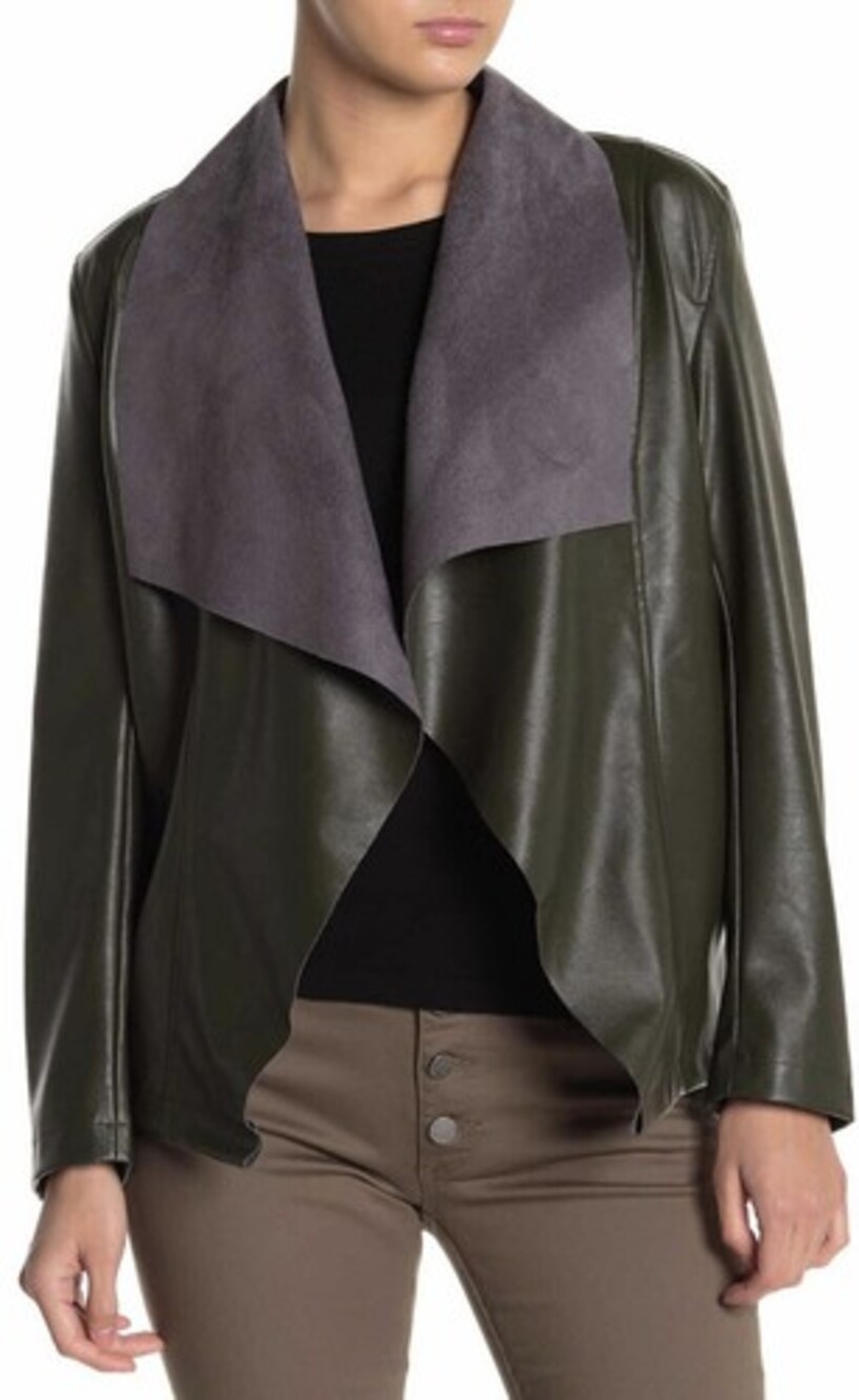 Tahari Faux Leather Moto Jacket Size Large Forest Night NWT MSRP 118 Deep Green